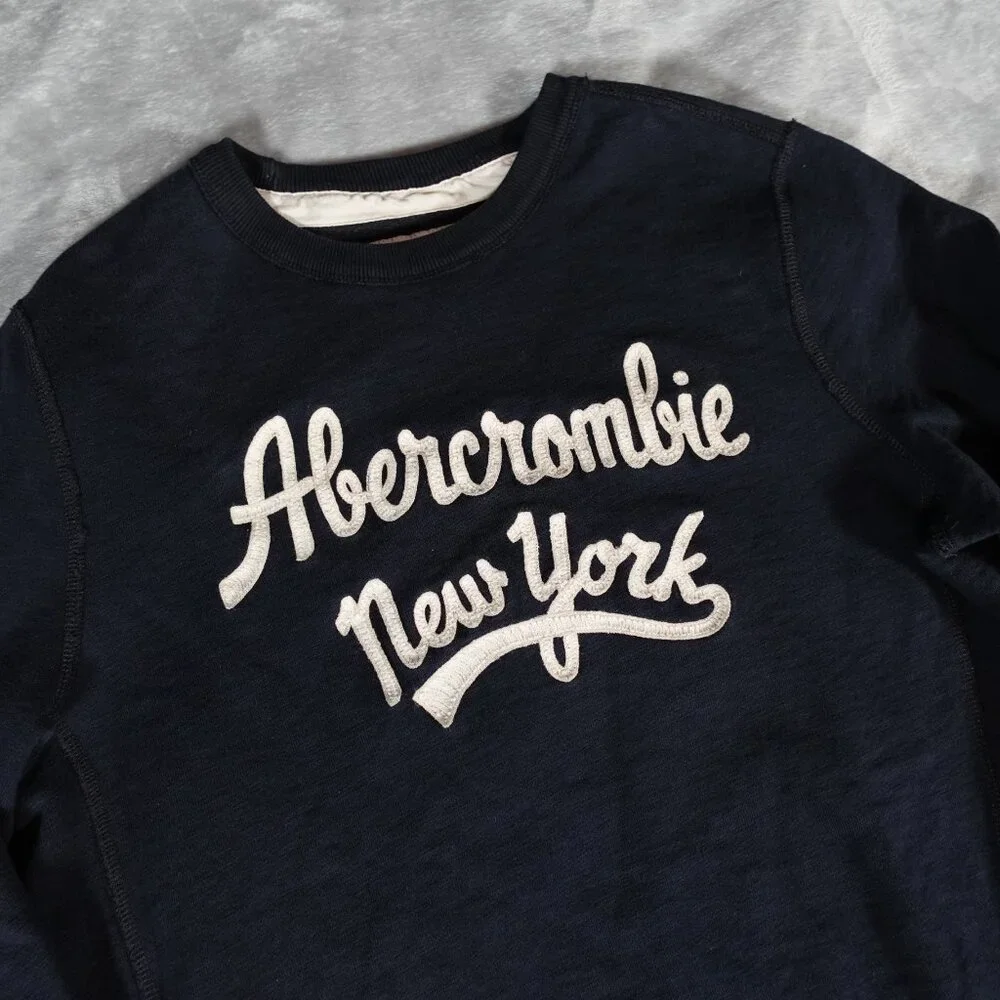 Abercrombie And Fitch New York Script Sweatshirt Mens M Slim Fit Blue - Picture 2 of 8